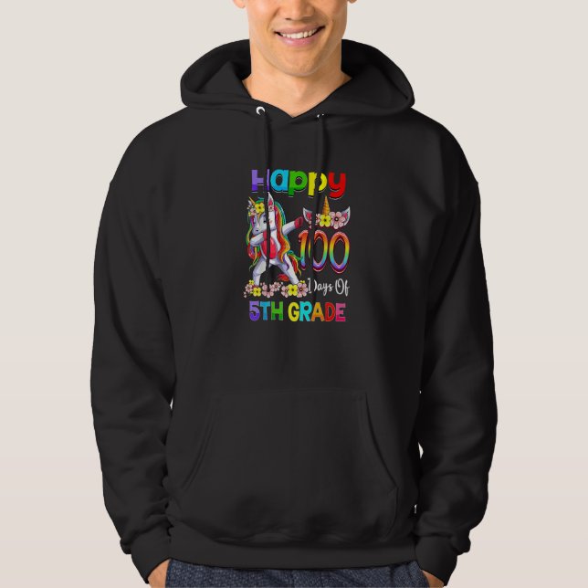 Dabbing Unicorn 100th Day Of School 5th Grade Girl Hoodie (Framsida)