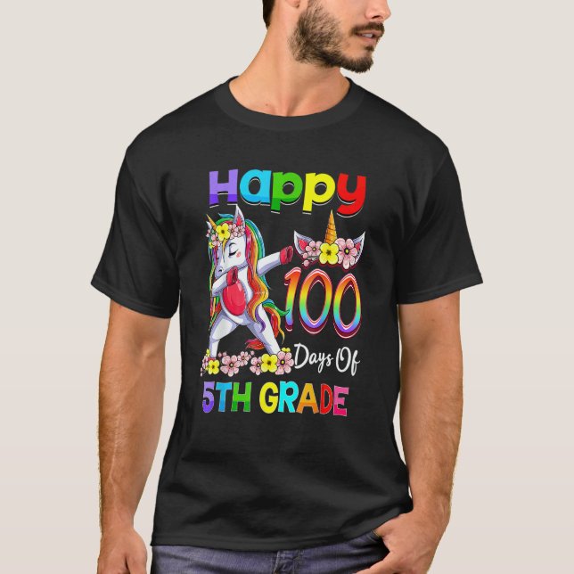 Dabbing Unicorn 100th Day Of School 5th Grade Girl T Shirt (Framsida)