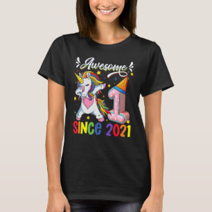 Dabbing Unicorn 1st Birthday Fantastisk 2021 1 År T Shirt