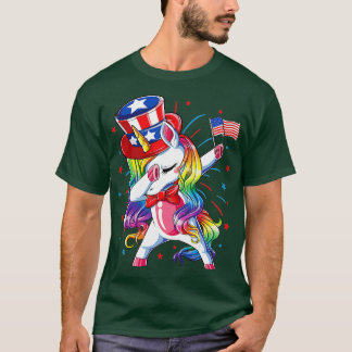 Dabbing Unicorn 4:e juli, farbror Sam Girls Americ T Shirt