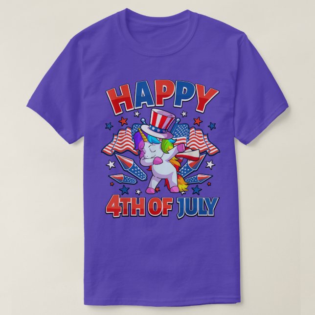 Dabbing Unicorn 4:e juli Flickor Amerikanska U T Shirt (Design framsida)