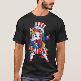 Dabbing Unicorn 4:e juli Flickor Kids Women Ameri T Shirt