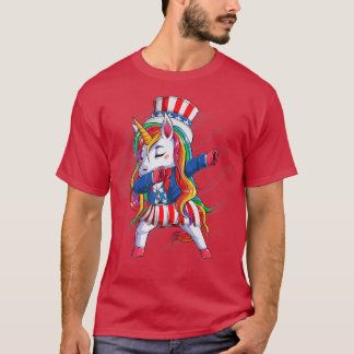 Dabbing Unicorn 4:e juli Flickor Kids Women Ameri T Shirt