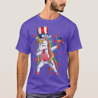 Dabbing Unicorn 4:e juli Flickor Kids Women Ameri T Shirt