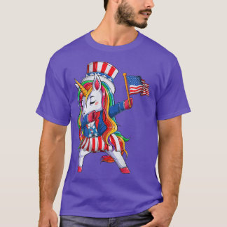 Dabbing Unicorn 4:e juli Flickor Kids Women Ameri T Shirt