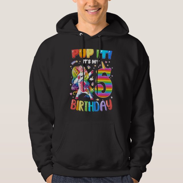 Dabbing Unicorn 5 Years Old 5 Birthday Pop it Fi Hoodie (Framsida)