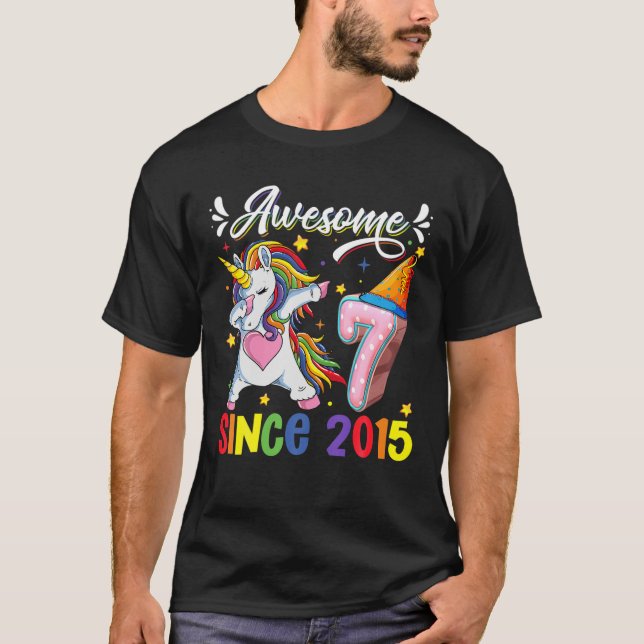 Dabbing Unicorn 7:e Birthday Fantastisk 2015 7 År  T Shirt (Framsida)