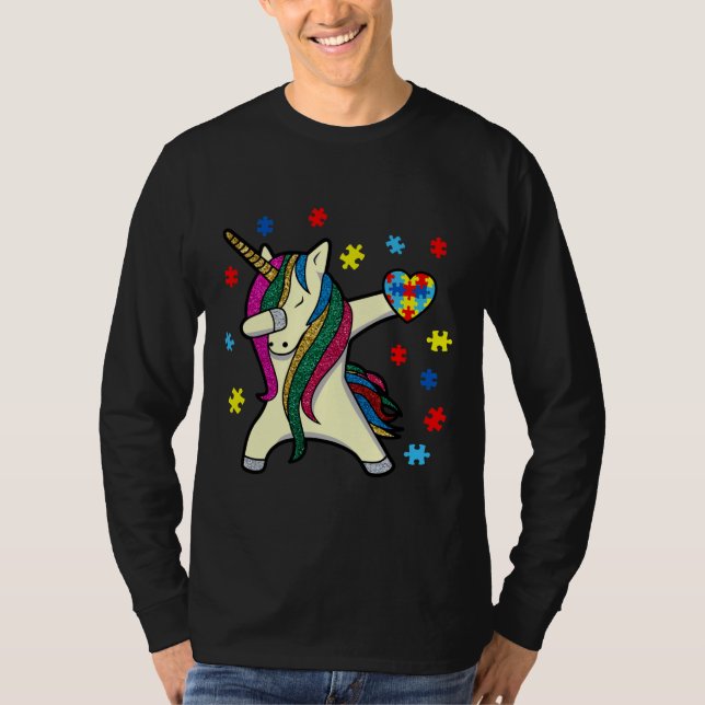 Dabbing Unicorn Autism Awareness Awareness Month E T Shirt (Framsida)