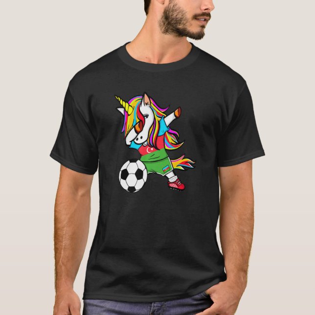 Dabbing Unicorn Azerbajdzjanska fotbollsmatchen Fl T Shirt (Framsida)