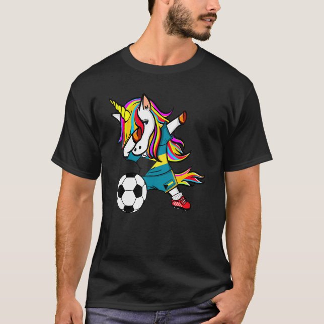 Dabbing Unicorn Bahamas Football Bahamian Flagga S T Shirt (Framsida)