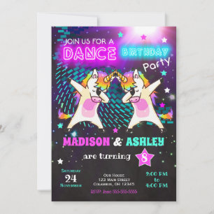 Dabbing Unicorn Birthday bjudande/Joint Party Inbjudningar
