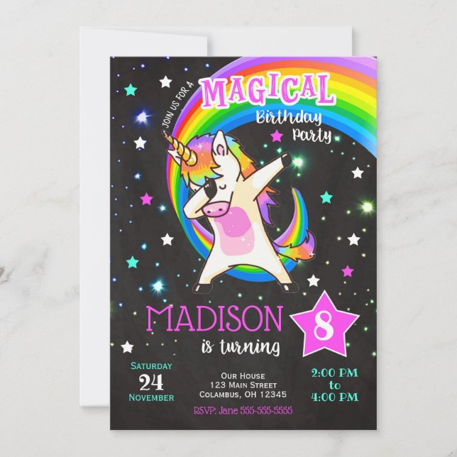 Dabbing Unicorn Birthday-inbjudan Inbjudningar (Framsida)
