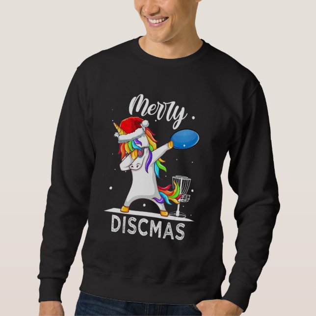 Dabbing Unicorn Dab Julafton Disk Golf Player Chri Lång Ärmad Tröja (Framsida)