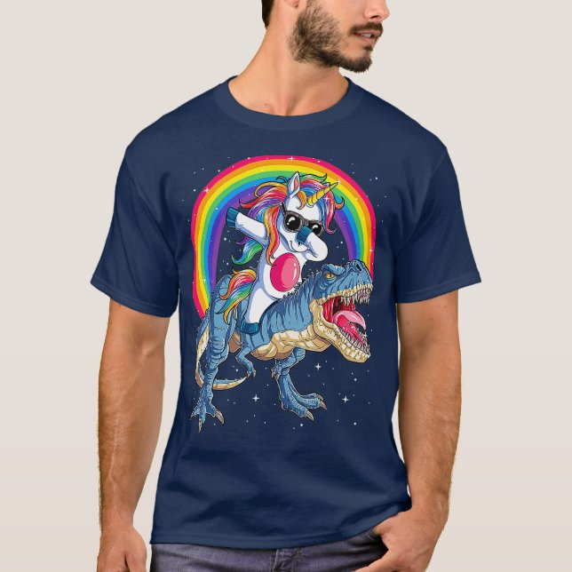 Dabbing Unicorn Dinosaur T rex T shirt Kids Boys (Framsida)