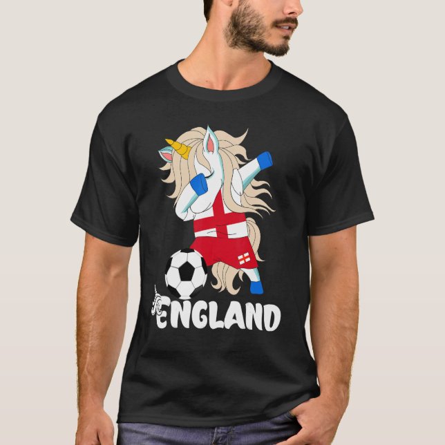 Dabbing Unicorn England Soccer English Flagga Foot T Shirt (Framsida)