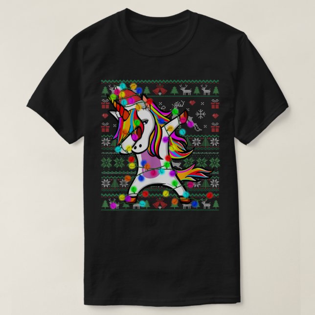 Dabbing Unicorn Fairy Ljus Ugly jul Sweate T Shirt (Design framsida)