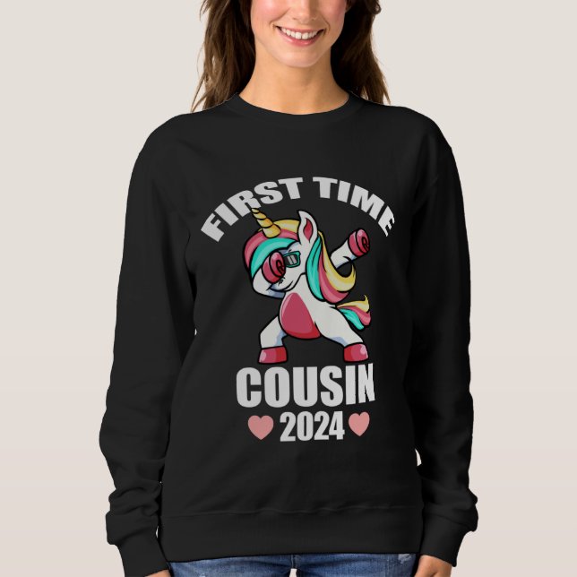 Dabbing Unicorn  First Time Cousin Baby Announceme T Shirt (Framsida)