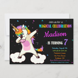 Dabbing Unicorn-födelsedagsinbjudan Magic party Inbjudningar