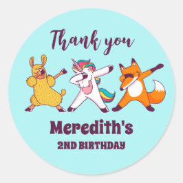 Dabbing Unicorn Fox Llama Barns födelsedag Party Runt Klistermärke