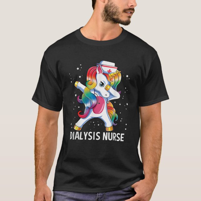 Dabbing Unicorn Funny Dialysis Nurse T Shirt (Framsida)