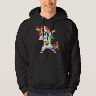 Dabbing Unicorn Gay pride Lgbt Lesbisk Rainbow Fla Hoodie