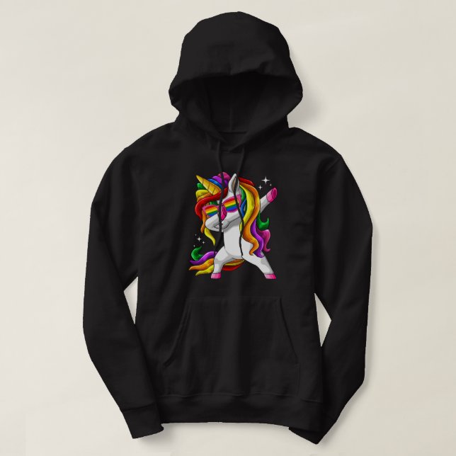Dabbing Unicorn Gay pride LGBT T shirt Lesbisk Rai Hoodie (Design framsida)