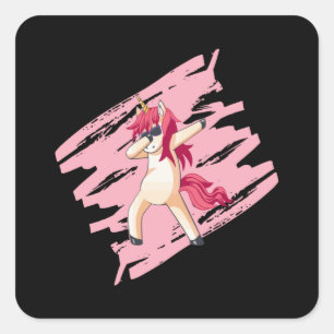 Dabbing Unicorn Girl Flickaktigts Girls Funny Gift Fyrkantigt Klistermärke