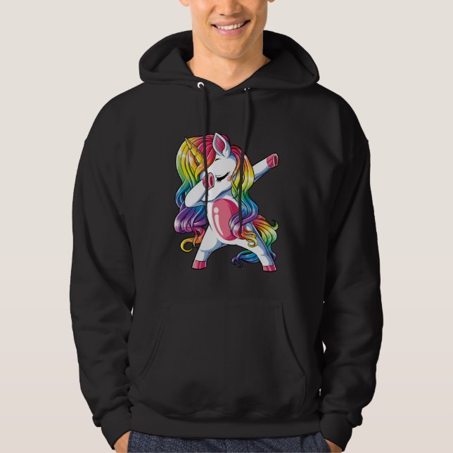 Dabbing Unicorn Girls Kids Rainbow Dab Dance Squad Hoodie (Framsida)
