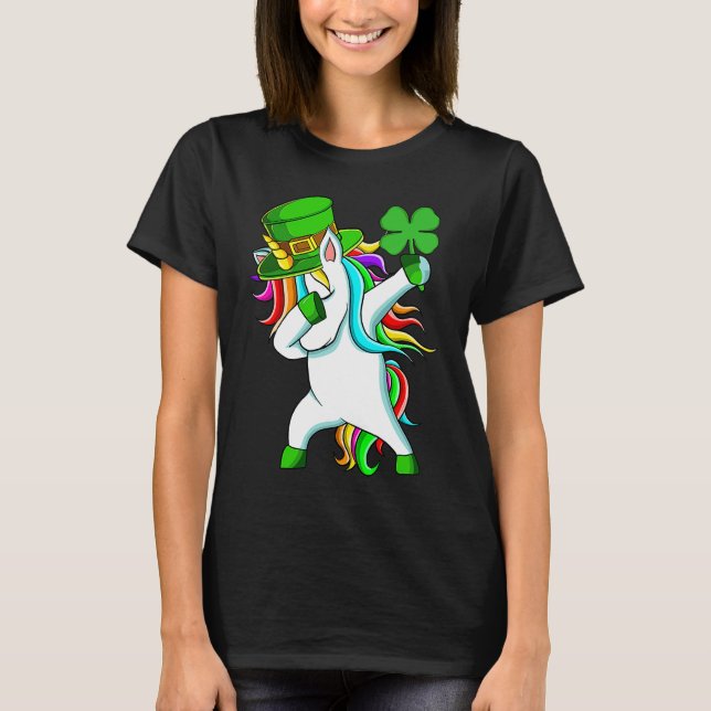 Dabbing Unicorn Happy St Patrick's Day Lucky Shamr T Shirt (Framsida)