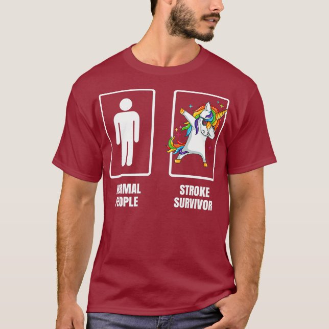 Dabbing Unicorn Heart Stroke Survivor Recovery T Shirt (Framsida)