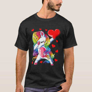 Dabbing Unicorn Heart Valentines day Girls Kids Ra T Shirt