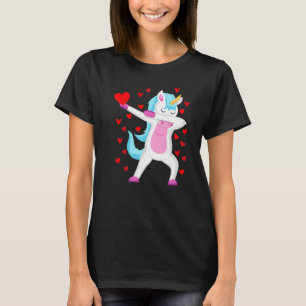 Dabbing Unicorn Heart Valentines day Girls Kids Ra T Shirt