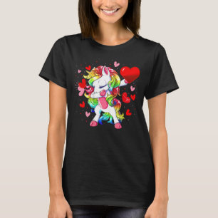 Dabbing Unicorn Heart Valentines day Girls Kids Ra T Shirt