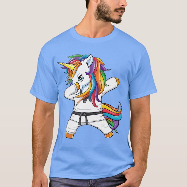 Dabbing Unicorn Karate Taekwondo Kids Girls Art T Shirt (Framsida)
