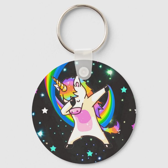 Dabbing Unicorn Keychain Nyckelring (Framsida)