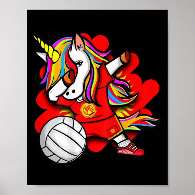 Dabbing Unicorn Kirgyzstan Volleyball Fläkt Jersey Poster (Framsidan)