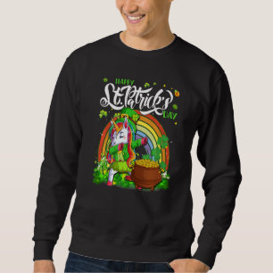 Dabbing Unicorn Leprechaun St patrick's day Irish Lång Ärmad Tröja