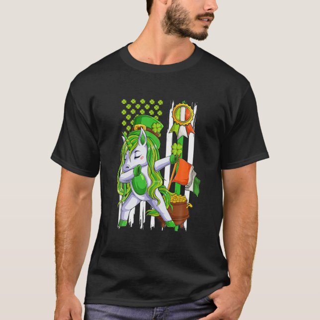 Dabbing Unicorn Leprechaun St patrick's day Irish T Shirt (Framsida)