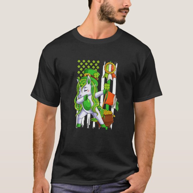 Dabbing Unicorn Leprechaun St patrick's day Irish T Shirt (Framsida)
