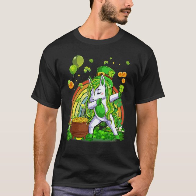 Dabbing Unicorn Leprechaun St patrick's day Irish T Shirt (Framsida)