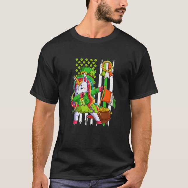 Dabbing Unicorn Leprechaun St patrick's day Irish T Shirt (Framsida)