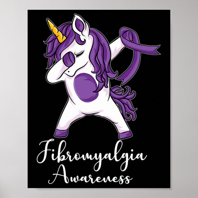 Dabbing Unicorn Lila Ribbon Fibromyalgia Awarene Poster (Framsidan)
