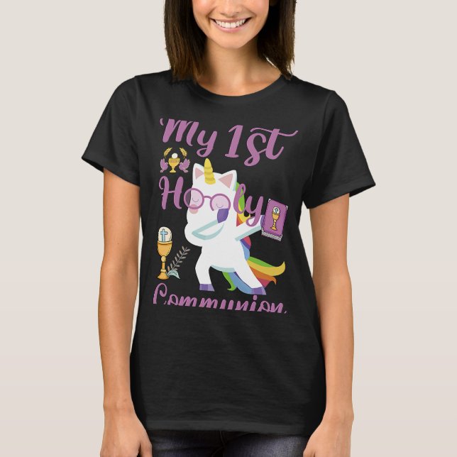 Dabbing Unicorn My First Holy Communion T Shirt (Framsida)