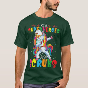 Dabbing Unicorn Nurse Real Superheroes Bära Scrubs T Shirt