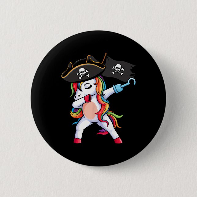 Dabbing Unicorn Pirat Girls Kids Funny Halloween Knapp (Framsida)