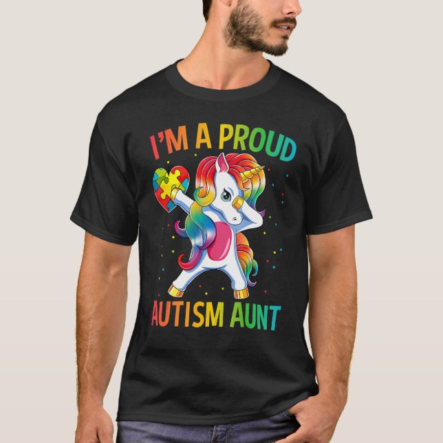 Dabbing Unicorn Proud Autism Aunt Autism Awareness T Shirt (Framsida)