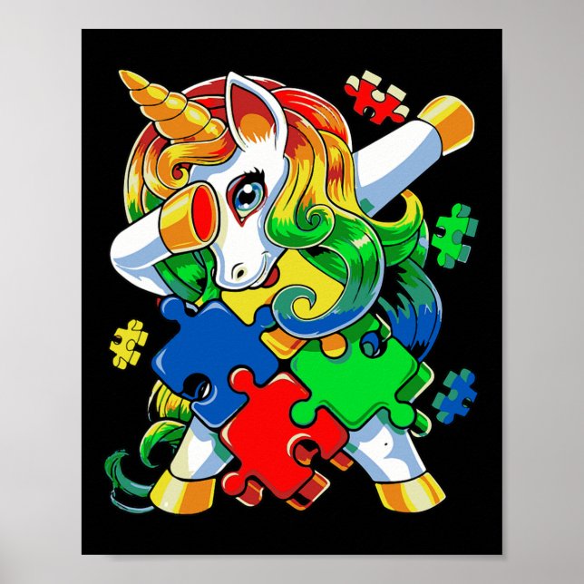 Dabbing Unicorn Puzzle Biet Autism Awareness Cute Poster (Framsidan)