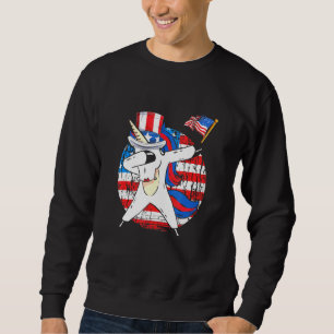 Dabbing Unicorn Rainbow Patriotic American Usa Gir Lång Ärmad Tröja