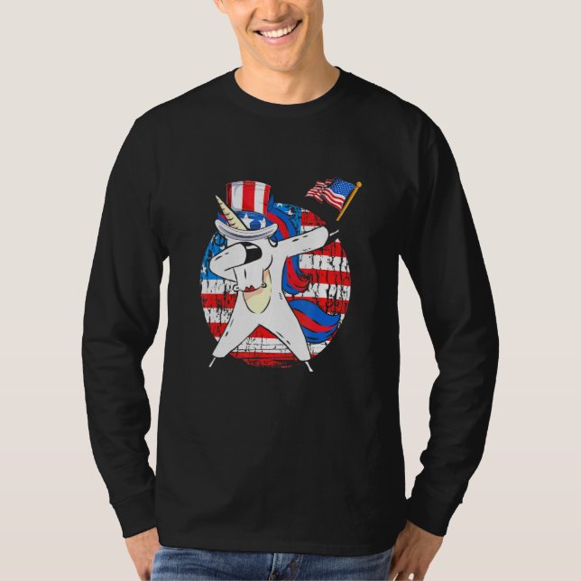 Dabbing Unicorn Rainbow Patriotic American Usa Gir T Shirt (Framsida)