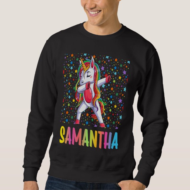 Dabbing Unicorn Samantha Lång Ärmad Tröja (Framsida)